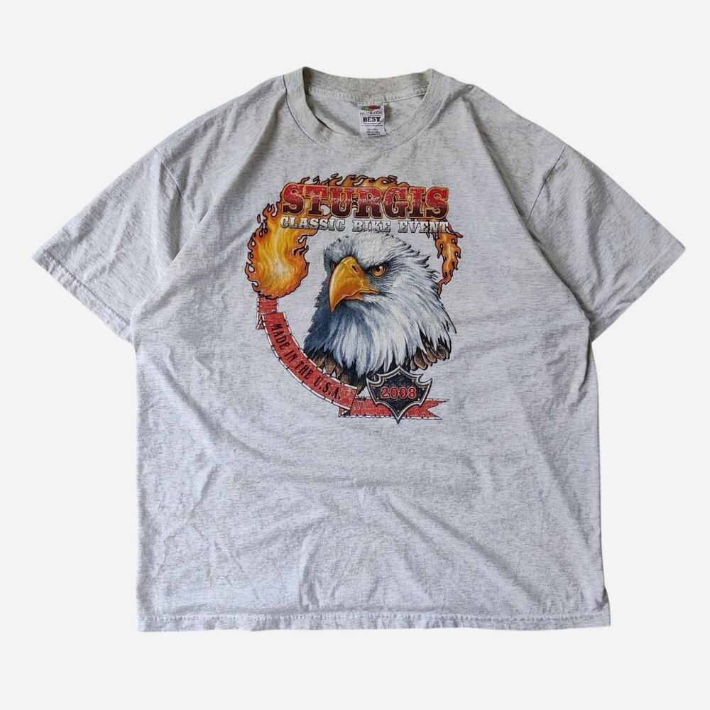 2000s Sturgis Motorcycle Rally Gray T-Shirt with Eagle Graphic